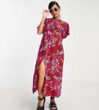 Influence Petite Midi Tea Dress In Red Floral Print-multi