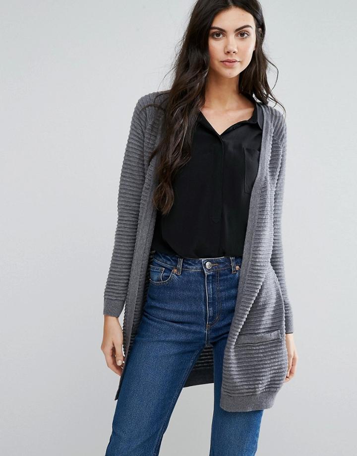 Vero Moda Ribbed Cardigan With Pocket Detail - Gray