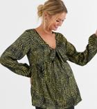 Influence Maternity Blouson Sleeve Blouse In Satin Croc Print-multi