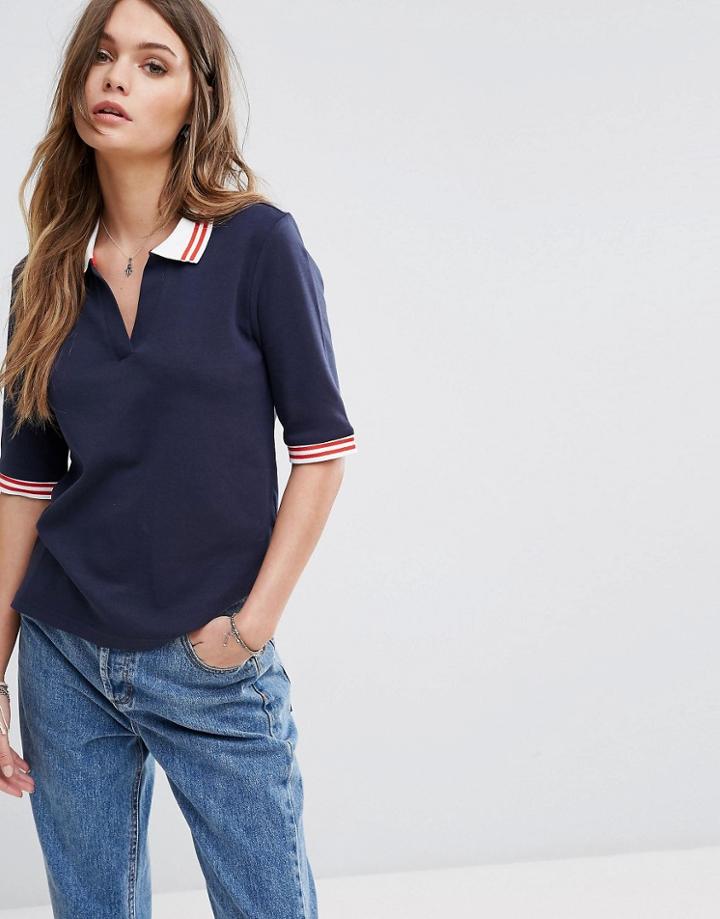 Only Polo Shirt With Contrast Collar - Navy