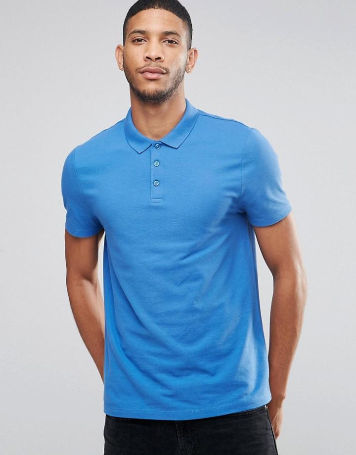 Asos Pique Polo Shirt In Blue - Blue