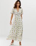 Asos Design Lace Insert Button Through Maxi Tea Dress In Ditsy Floral Print-multi