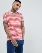 Asos Design Stripe T-shirt In Red And White