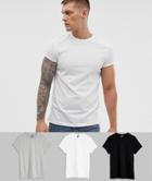 Asos Design 3 Pack T-shirt With Crew Neck With Roll Sleeve Save-multi