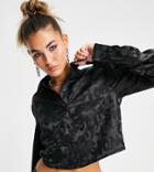 Collusion Cropped Branded Jacquard Satin Shirt In Black - Part Of A Set-pink