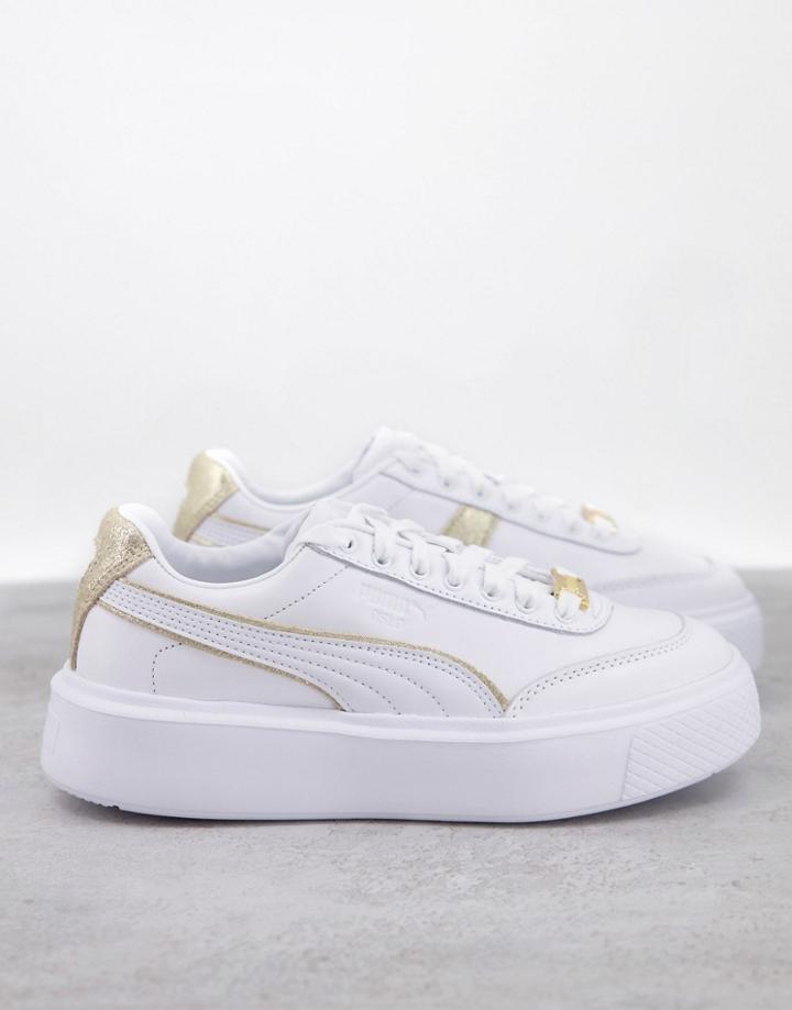 Puma Oslo Maja Sneakers In White And Gold Piping