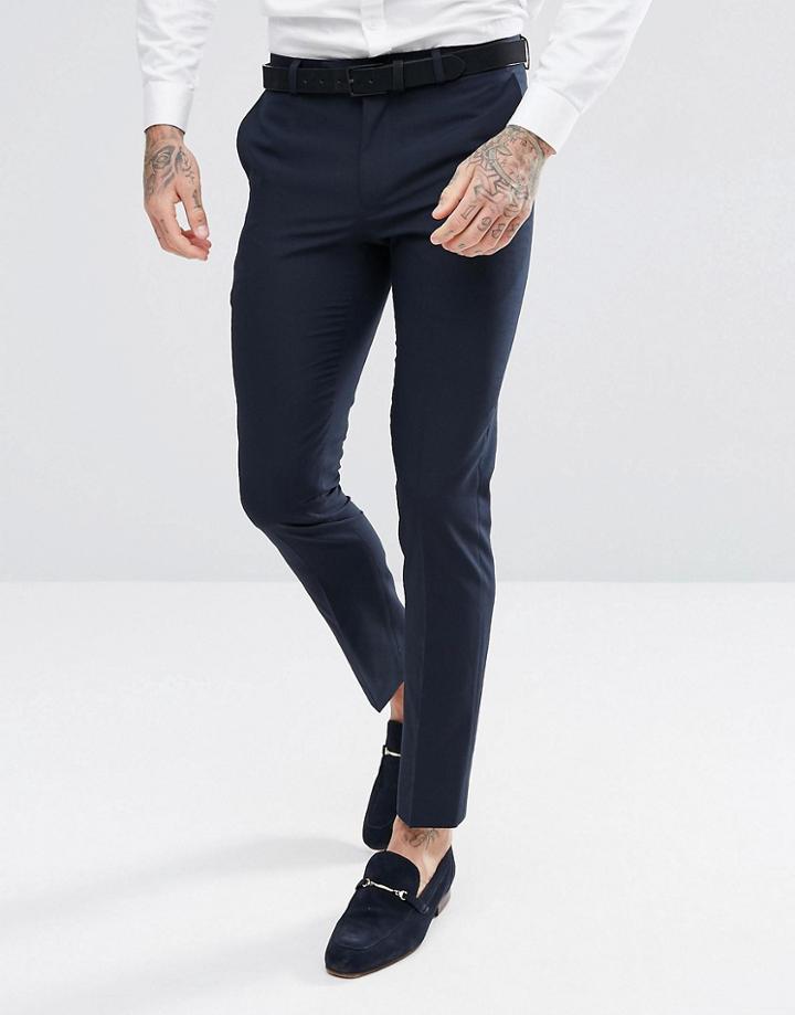 Harry Brown Plain Navy Skinny Tuxedo Suit Pants - Navy