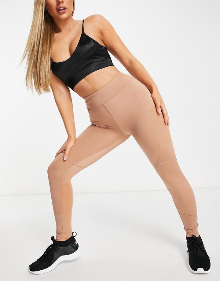Asos 4505 Icon Legging With Bum Sculpt Seam Detail And Pocket-brown