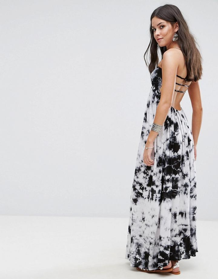 Anmol Tie Dye Maxi Beach Dress With Crochet Top - White