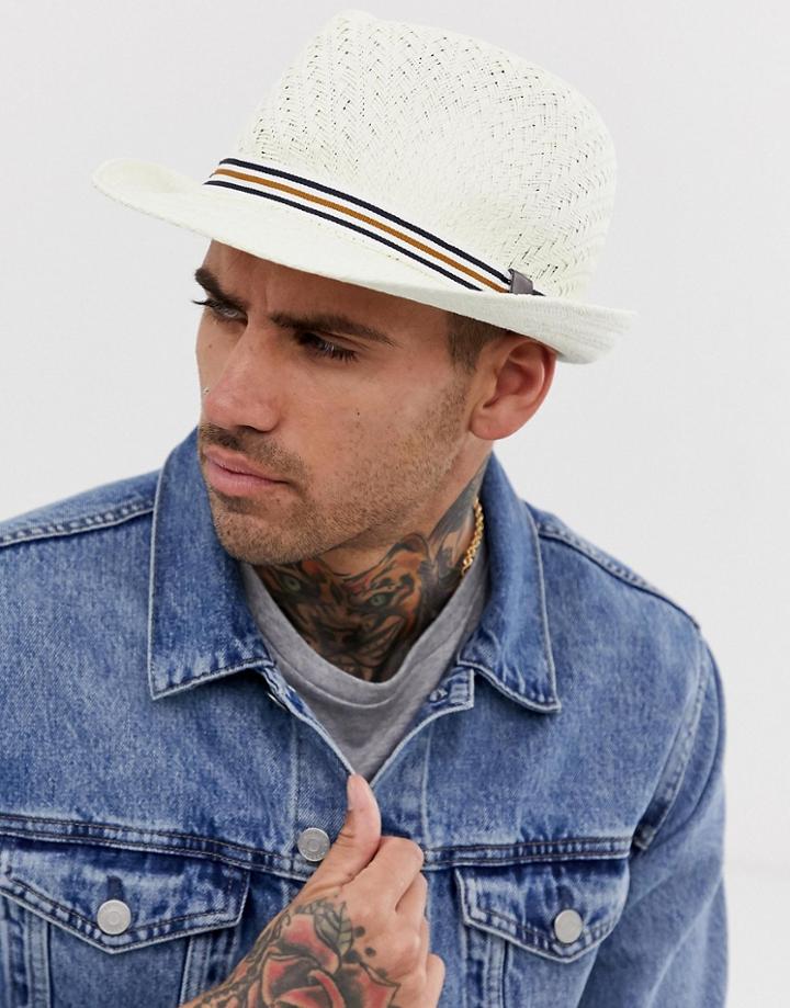 River Island Straw Trilby Hat In Ecru - Cream