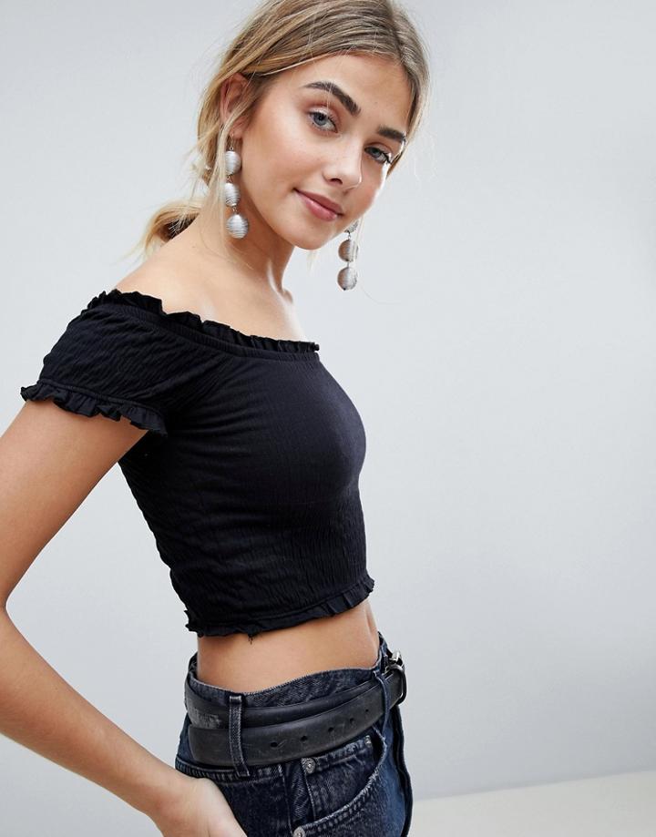 New Look Shirred Bardot Top - Black