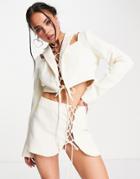 Kyo The Brand Lace Up Tie Front Mini Skirt In Cream - Part Of A Set-white