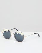 7x Daisy Embellished Round Sunglasses - Gold