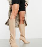 Asos Design Wide Fit Claudia Knee High Boots In Beige-neutral