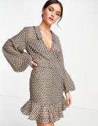 Asos Design Shirt Mini Dress With Belt Detail In Geo Print-multi