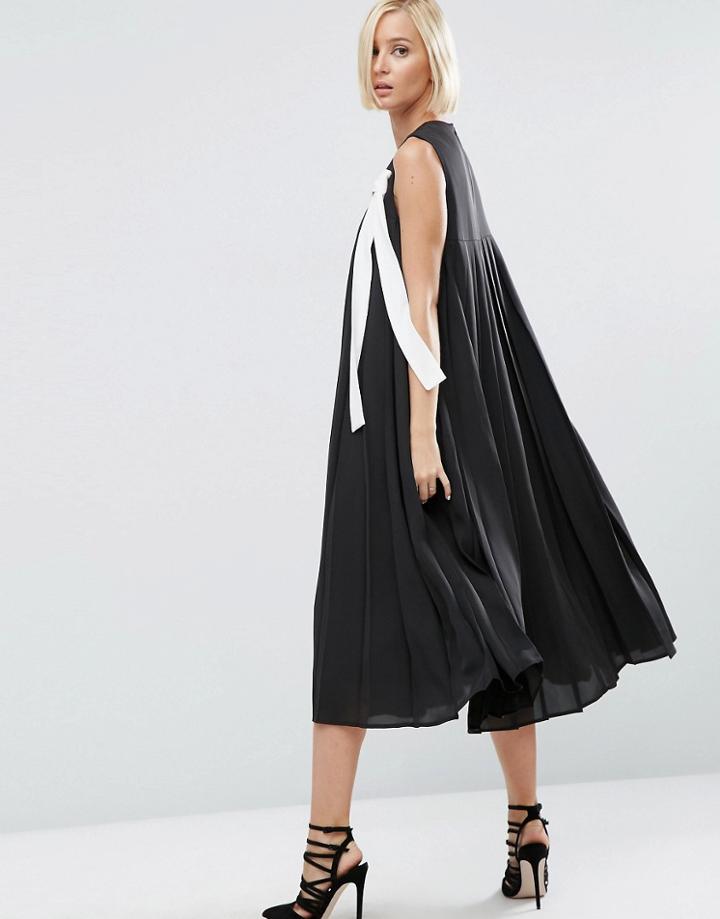 Asos White Pleat Detail Midi Dress - Multi