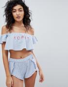 Tommy Hilfiger Beach Seersucker Cropped Beach Top - Blue