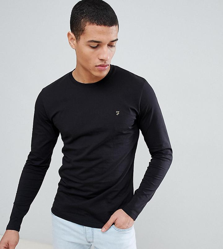 Farah T-shirt With Logo Slim Fit Exclusive Long Sleeves - Black