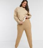Asos Design Curve Supersoft Sweatpants With Metal Tie Ends In Camel-neutral