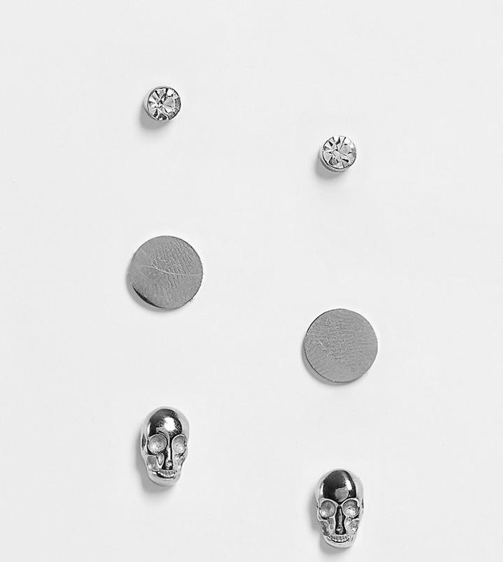 Lost Souls Stainless Steel 3 Pack Stud Earrings In Silver