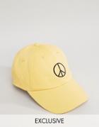 Reclaimed Vintage Inspired Baseball Cap With Peace Sign Embroidery - Yellow