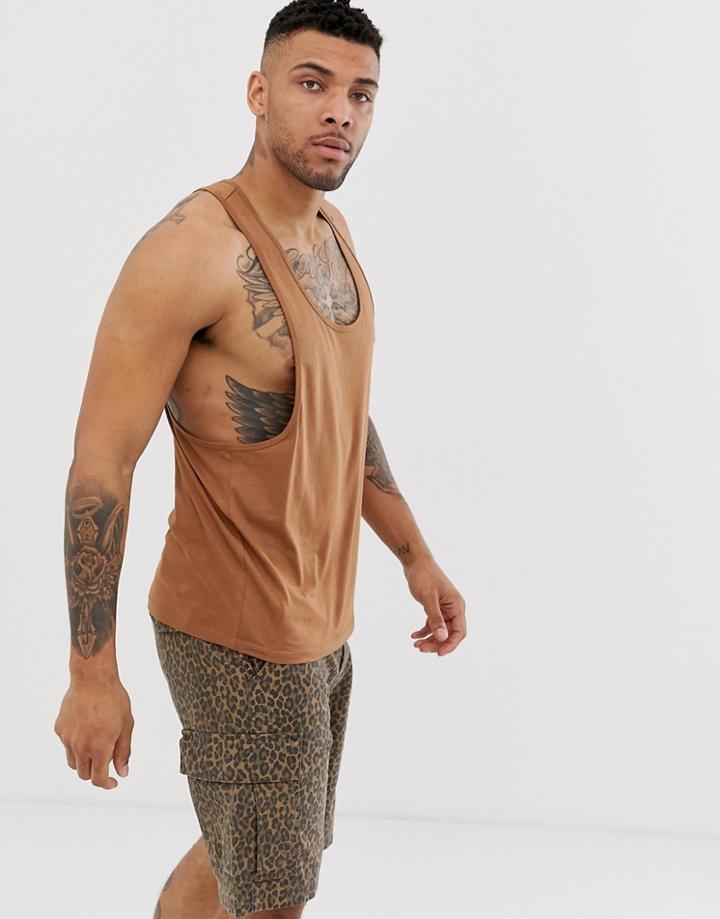 Asos Design Organic Tank With Extreme Racer Back In Brown - Brown