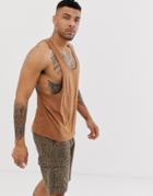 Asos Design Organic Tank With Extreme Racer Back In Brown - Brown