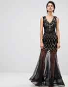 Forever Unique Embellished Maxi Dress With Sheer Skirt - Black