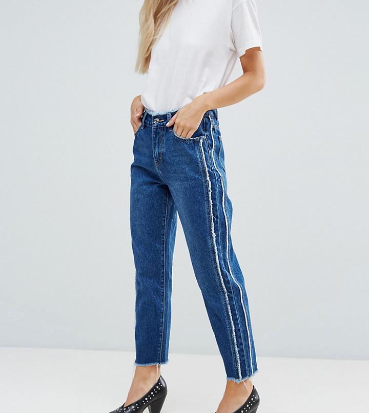 Missguided Petite Fray Detail Straight Leg Jean - Blue