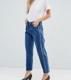 Missguided Petite Fray Detail Straight Leg Jean - Blue
