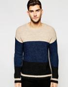 Sisley Knitted Sweater With Color Block - Navy