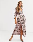 Liquorish Wrap Front Maxi Dress In Pink Leopard Print