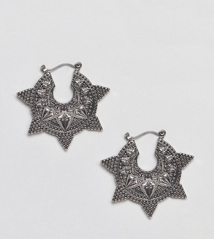 Sacred Hawk Spike Hoop Earrings - Silver
