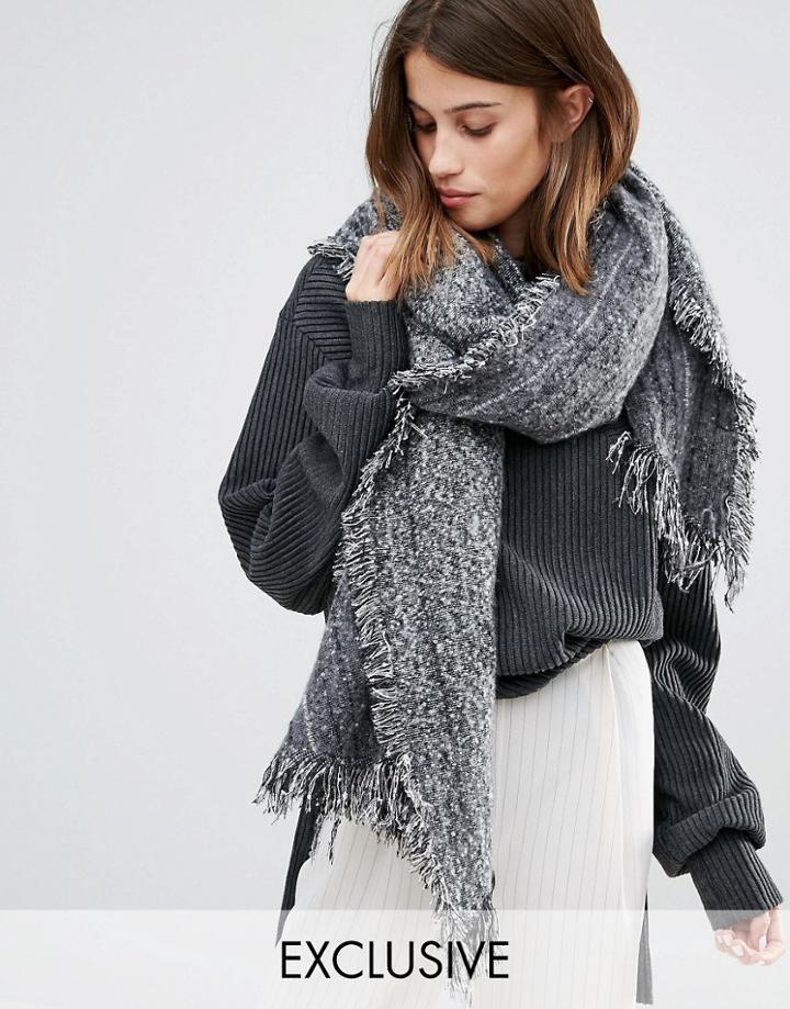 Stitch & Pieces Tonal Frayed Edge Long Scarf - Black