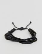 Asos Bracelet In Black Real Leather - Black