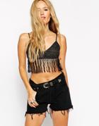 Asos Festival Crop Top In Lace With Fringing - Black