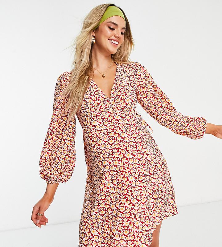 Glamorous Bloom Wrap Mini Dress In Red Floral Print