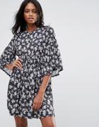 Qed London Floral Smock Dress With Frill Detail - Multi