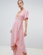 Missguided Wrap Midi Dress - Pink