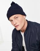 Boardmans Cable Knit Bobble Hat In Navy