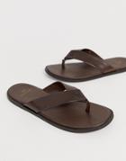 River Island Leather Flip Flops In Brown