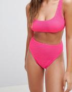 Asos Mix And Match Crinkle High Leg High Waist Bikini Bottom - Pink