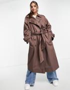 Asos Design Oversized Trench Coat In Dark Brown
