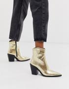 Truffle Collection Pointed Western Boot In Gold Croc