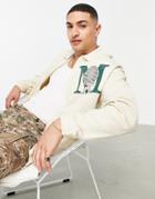 Asos Design Oversized Coach Jersey Jacket In Beige With Logo Chest Print-neutral