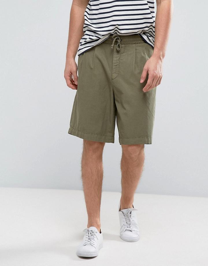 Asos Slim Basketball Shorts With Elasticated Waist In Kaki - Green