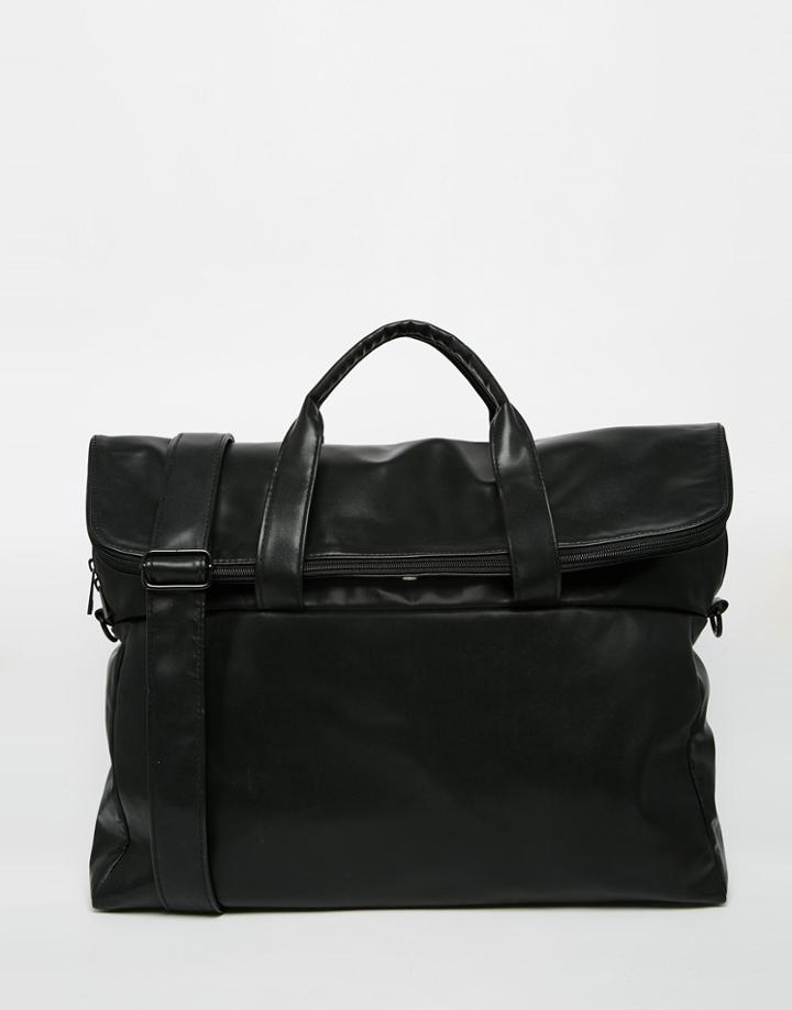 Asos Satchel In Black Faux Leather With Zip Top Opening - Black