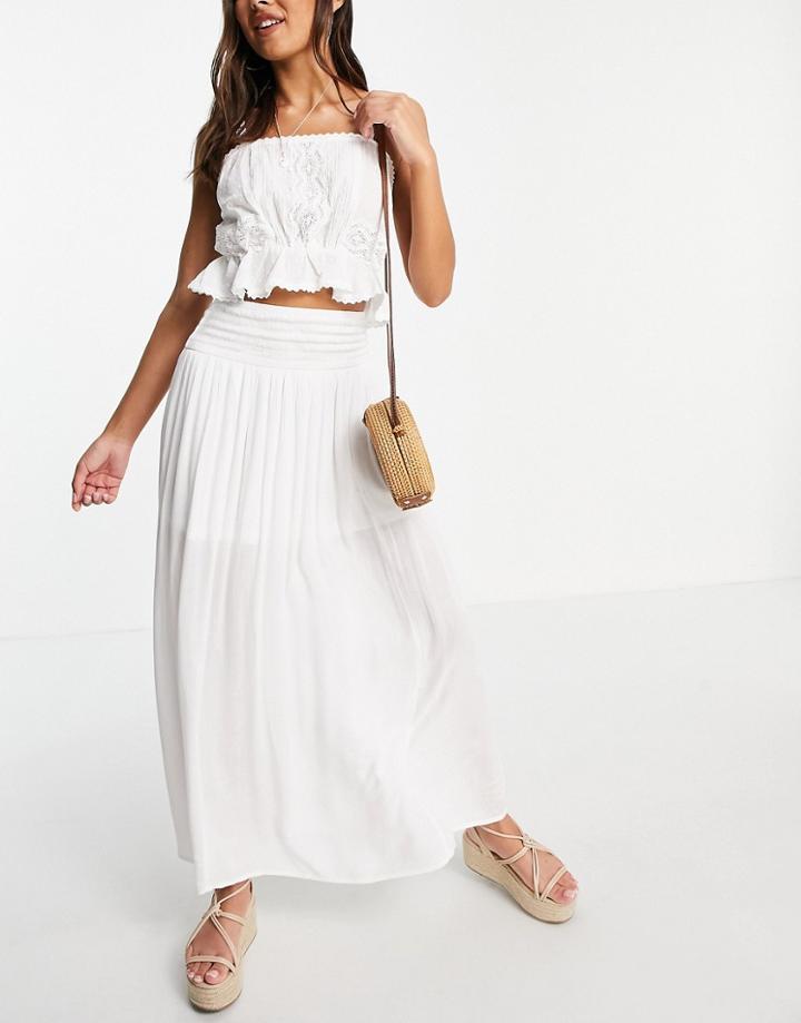 Asos Design Maxi Skirt In Crinkle With Shirred Panel In White