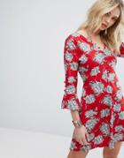 Influence Rouleaux Loop And Button Detail Dress - Red