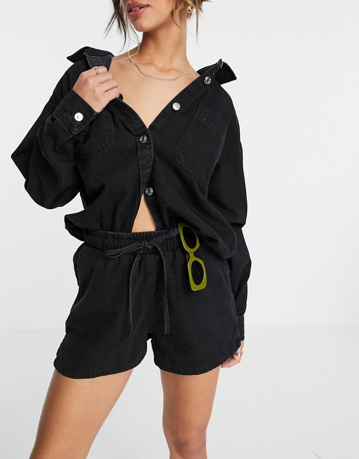 Asos Design Denim Sweat Shorts Set In Washed Black